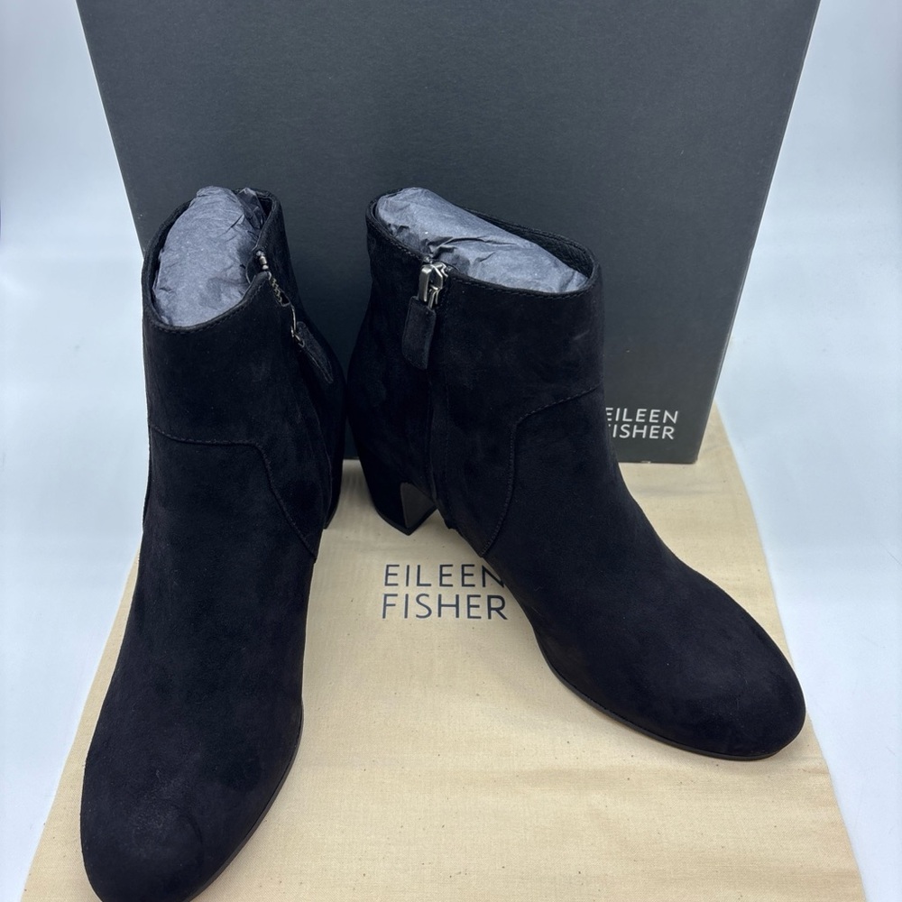 Eileen Fisher Women’s Piper Boot Size 6 Black Suede Block Heel Bootie Comfy